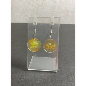 Yellow Glitter Resin Dangle Earrings With Silver Hooks